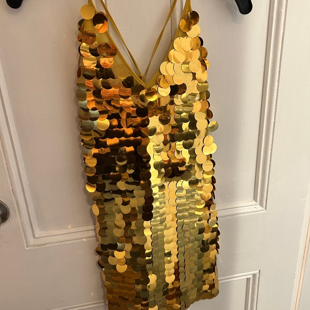 silence + noise Gold Sequin Slip Dress